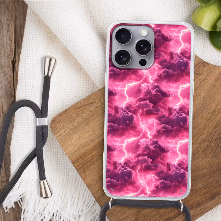 Telefoonhoesje met koord - Roze - Onweer - Wolken — 3