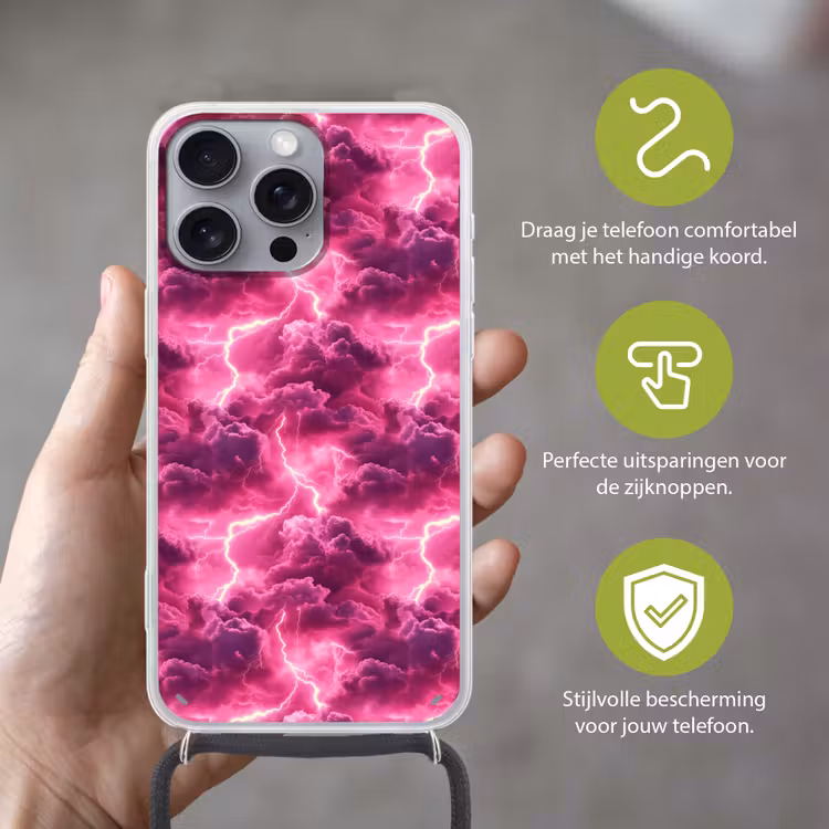 Telefoonhoesje met koord - Roze - Onweer - Wolken — 4