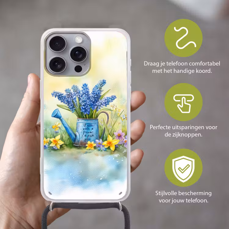 Telefoonhoesje met koord - Lavendelbloemen - Quote - Gieter — 4