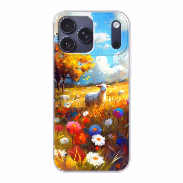 Telefoonhoesje Softcase - Schaap - Weide - Bloemen — 1