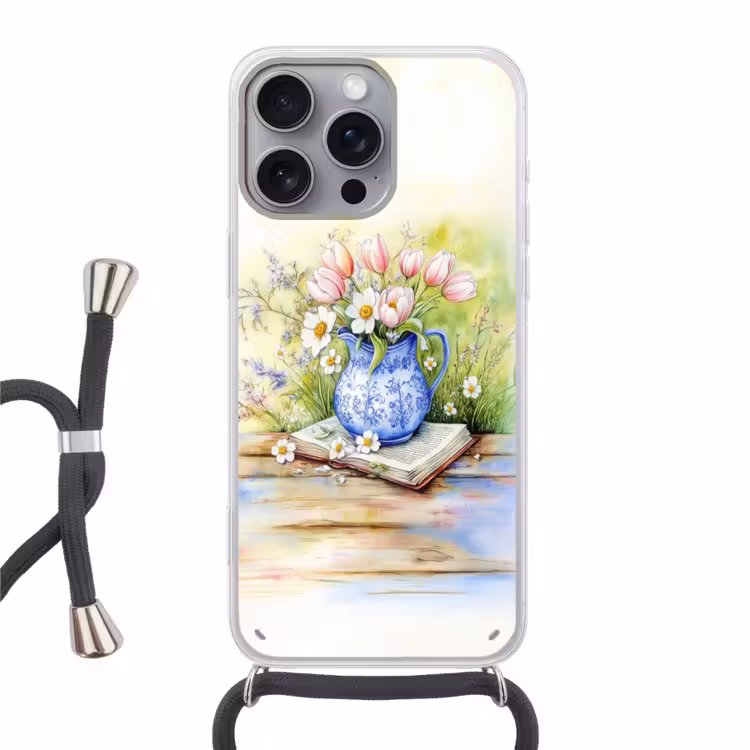 Telefoonhoesje met koord - Vaas - Delftsblauw - Madeliefjes — 1