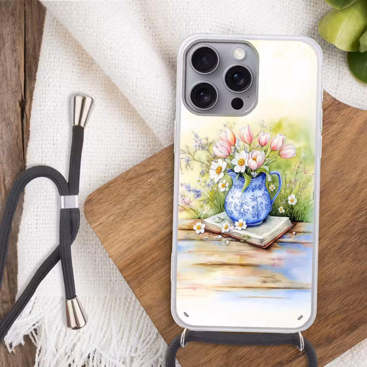 Telefoonhoesje met koord - Vaas - Delftsblauw - Madeliefjes — 3