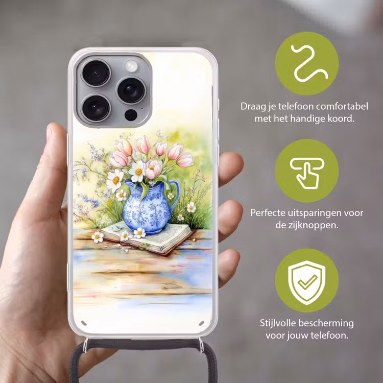 Telefoonhoesje met koord - Vaas - Delftsblauw - Madeliefjes — 4
