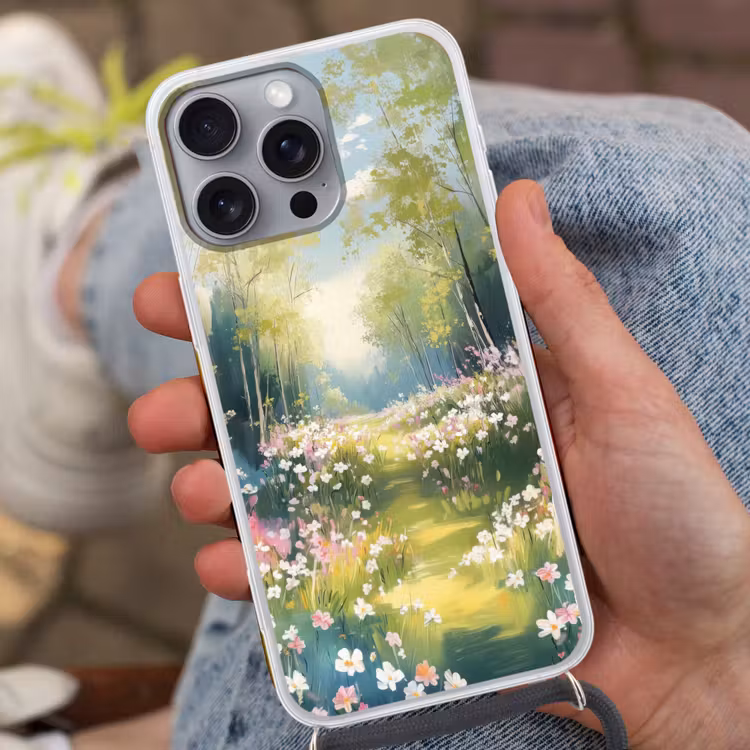 Telefoonhoesje met koord - Bos - Schilderstijl - Kleurrijk — 2