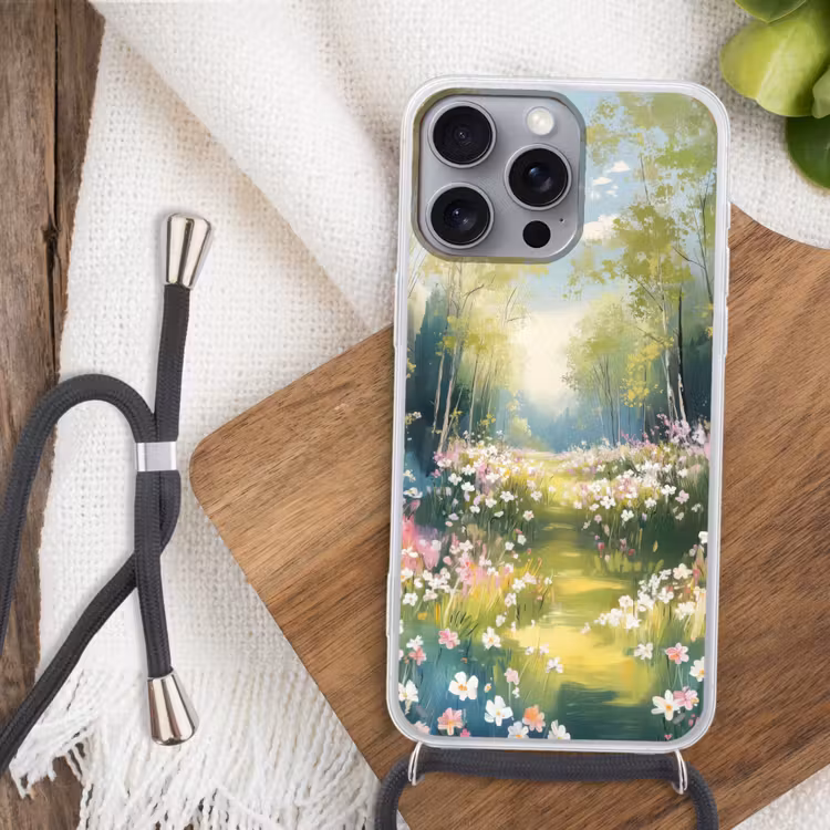 Telefoonhoesje met koord - Bos - Schilderstijl - Kleurrijk — 3