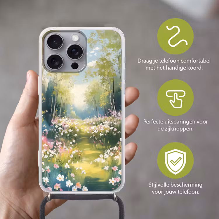 Telefoonhoesje met koord - Bos - Schilderstijl - Kleurrijk — 4