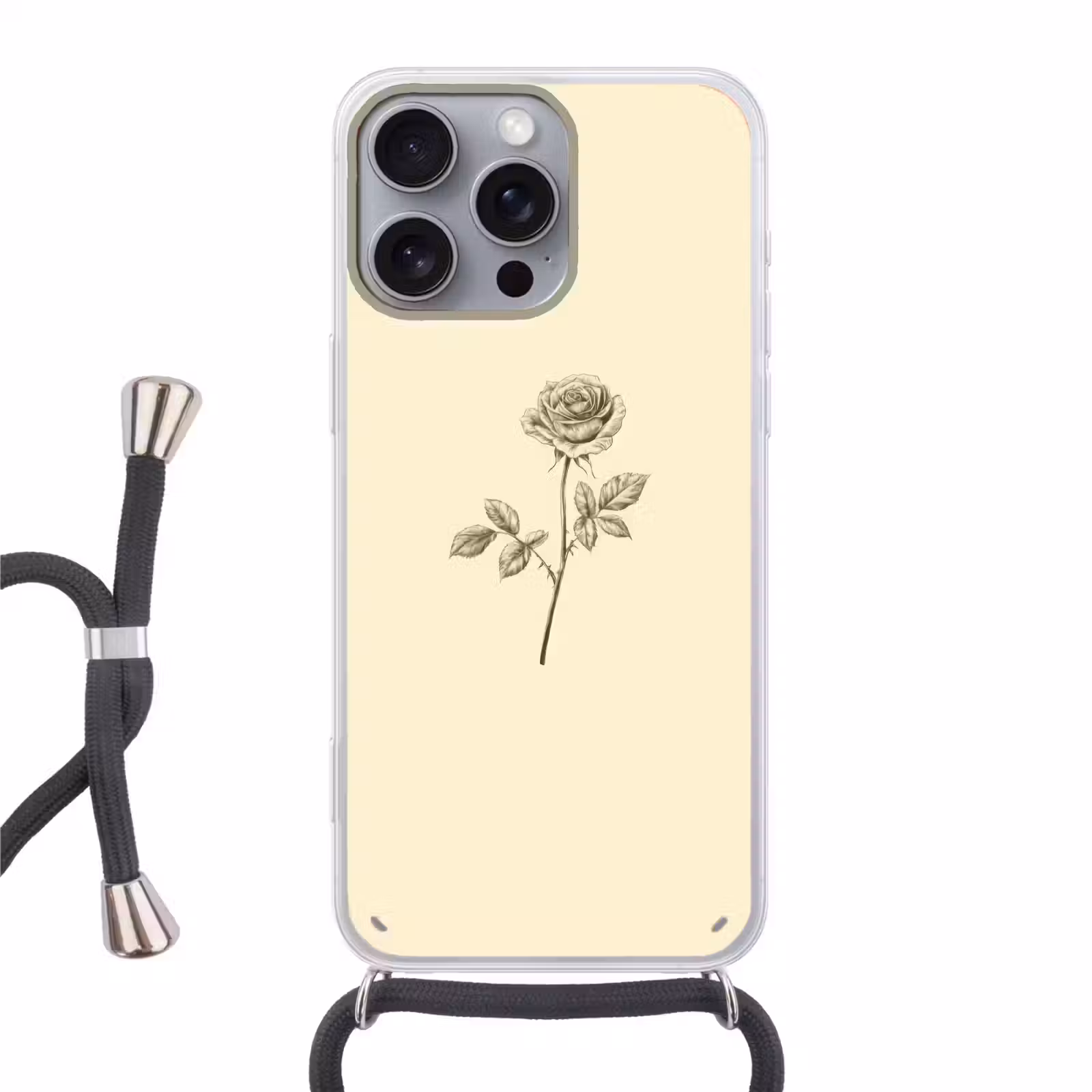 Telefoonhoesje met koord - Illustratie - Zwart - Roos — 1