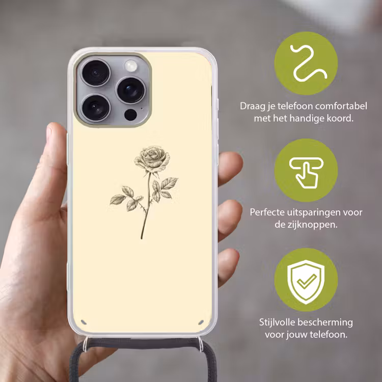 Telefoonhoesje met koord - Illustratie - Zwart - Roos — 4