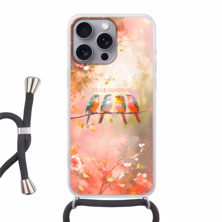 Telefoonhoesje met koord - Vogels - Tak - Quote - Roze — 1