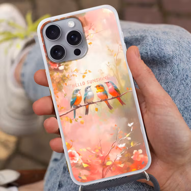 Telefoonhoesje met koord - Vogels - Tak - Quote - Roze — 2