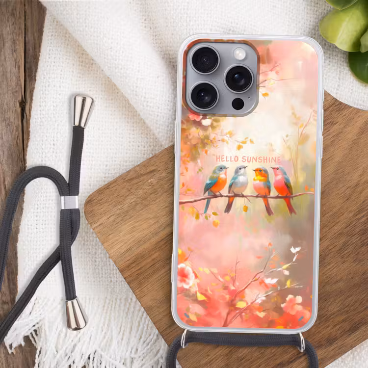 Telefoonhoesje met koord - Vogels - Tak - Quote - Roze — 3