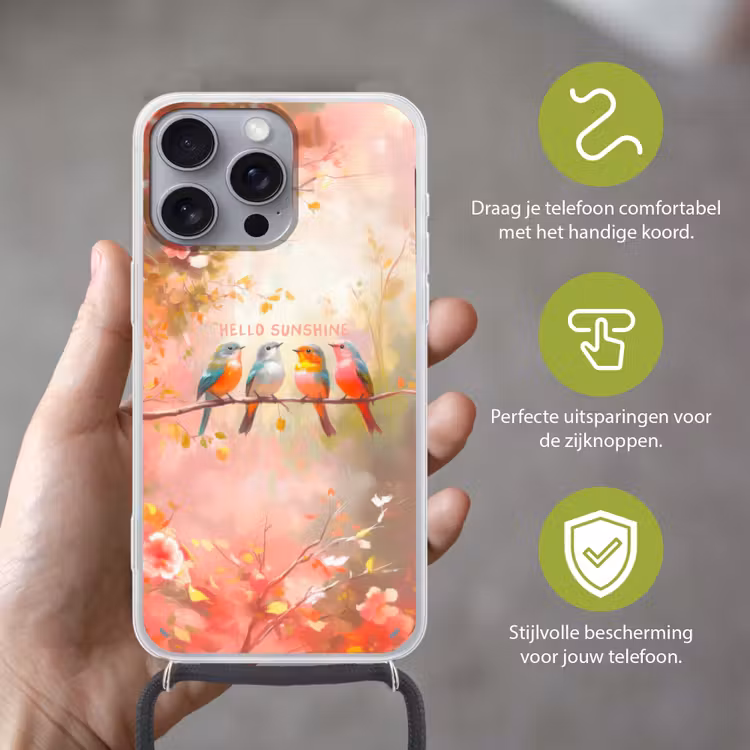 Telefoonhoesje met koord - Vogels - Tak - Quote - Roze — 4