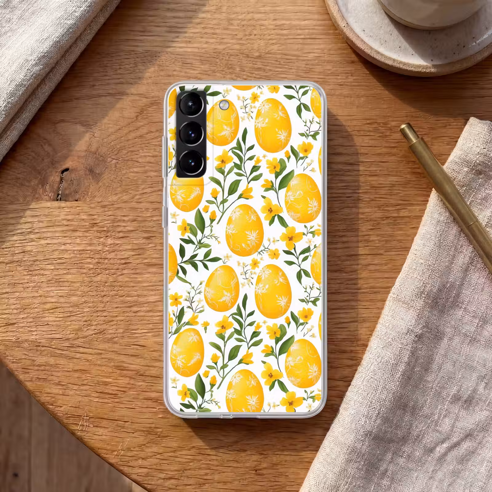 Telefoonhoesje Softcase - Bloemen - Paaseieren - Geel — 1