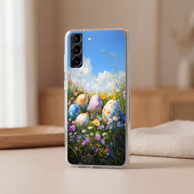 Telefoonhoesje Softcase - Grasveld - Eieren - Bloemen — 2