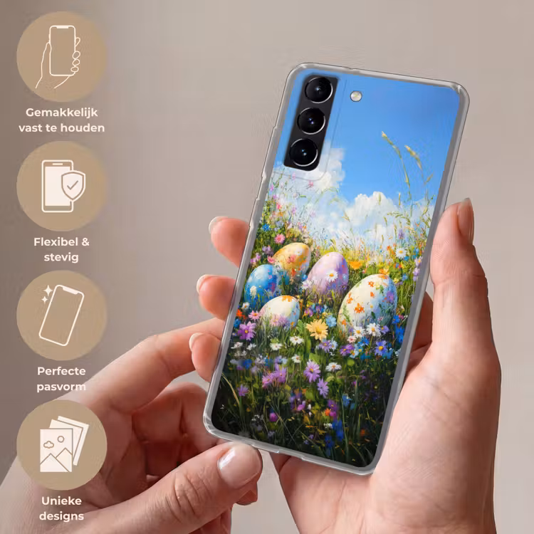 Telefoonhoesje Softcase - Grasveld - Eieren - Bloemen — 3