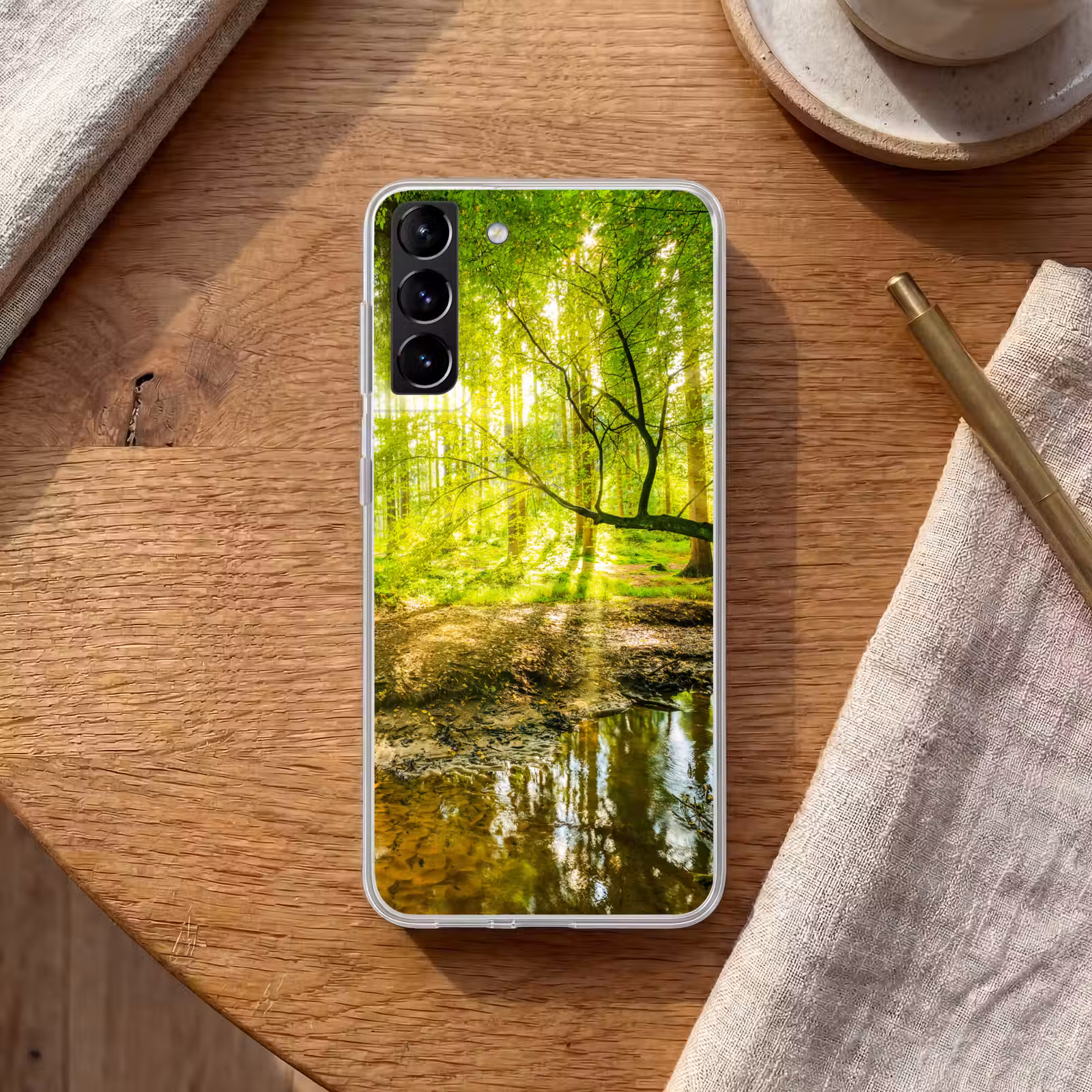 Telefoonhoesje Softcase - Bos - Landschap - Water - Bomen - Zon - Groen - Natuur — 1