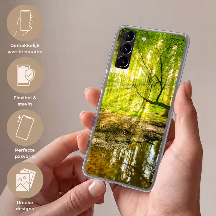 Telefoonhoesje Softcase - Bos - Landschap - Water - Bomen - Zon - Groen - Natuur — 3