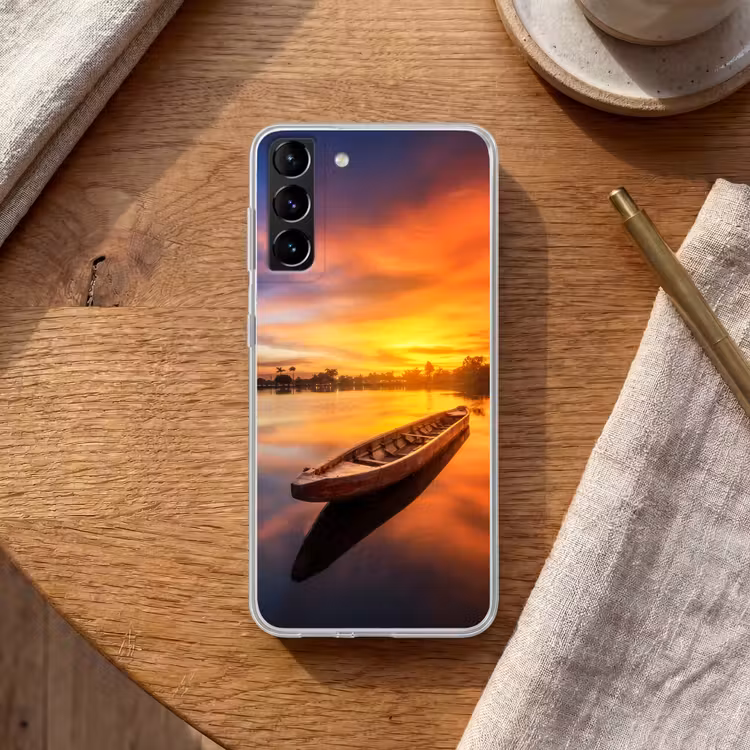 Telefoonhoesje Softcase - Boot - Water - Zonsondergang - Oranje - Water — 1