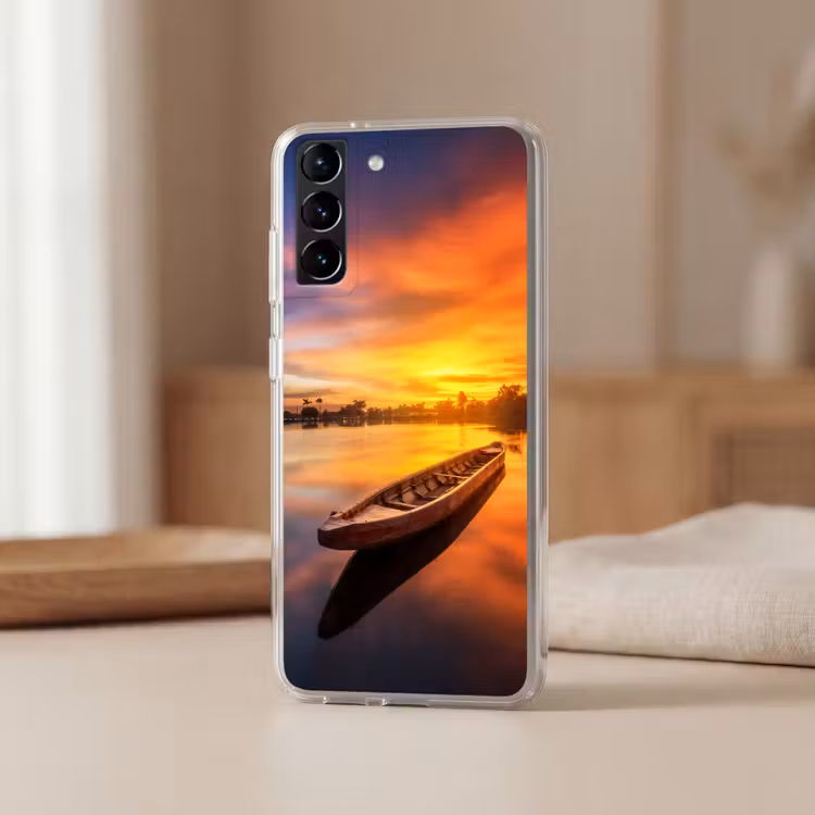 Telefoonhoesje Softcase - Boot - Water - Zonsondergang - Oranje - Water — 2