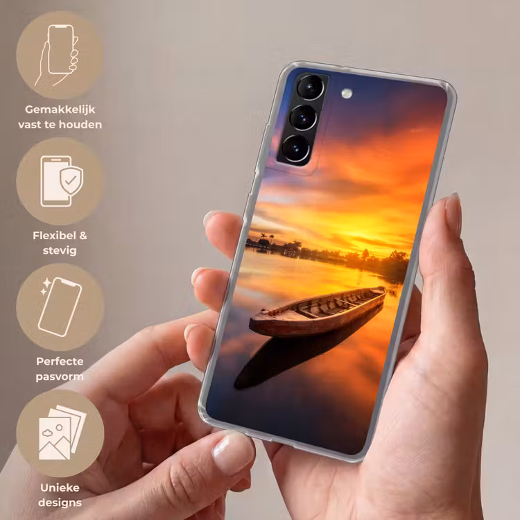 Telefoonhoesje Softcase - Boot - Water - Zonsondergang - Oranje - Water — 3