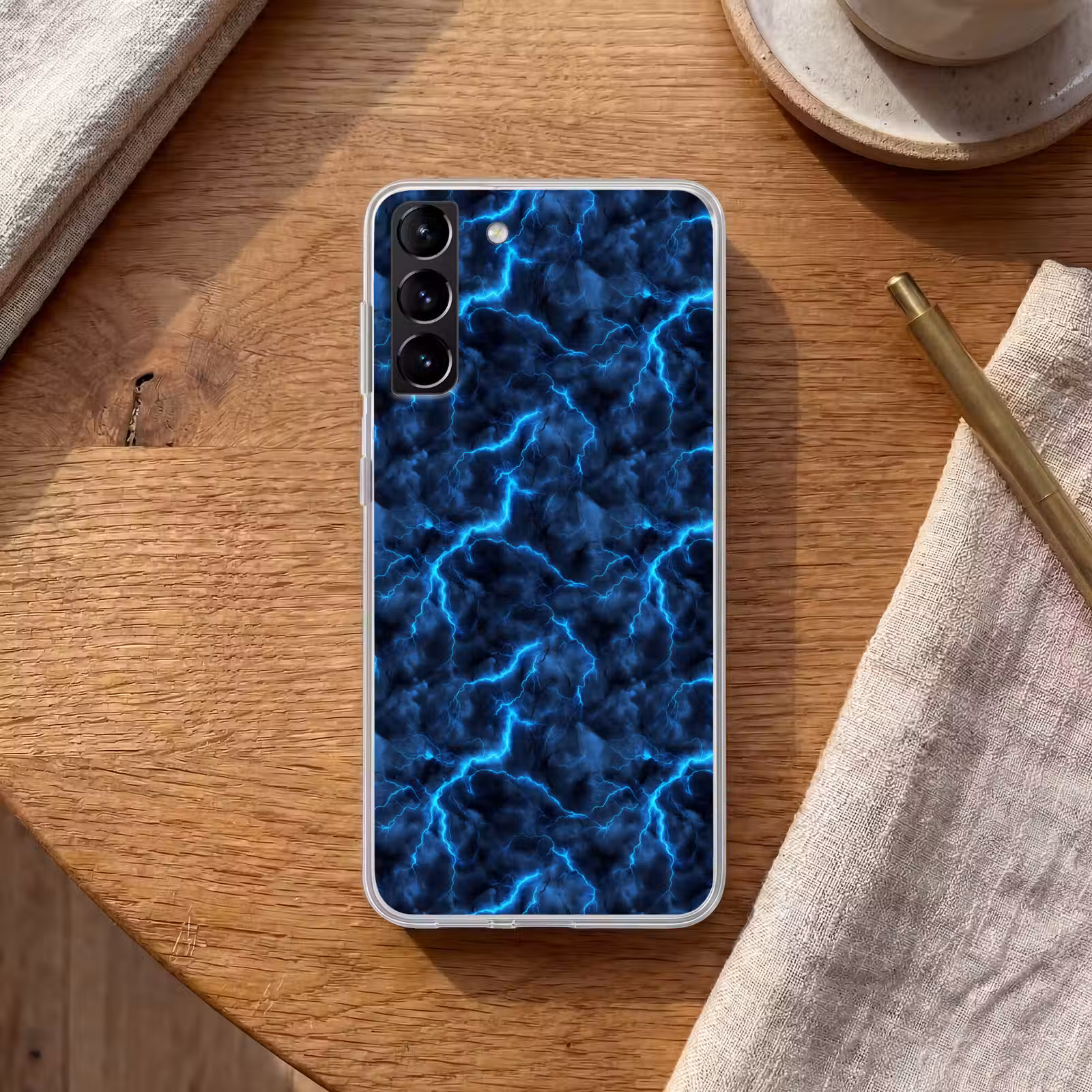 Telefoonhoesje Softcase - Donker - Blauw - Bliksem — 1