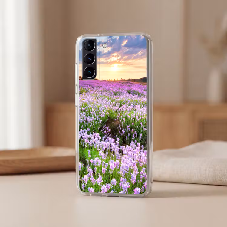 Telefoonhoesje Softcase - Bloemen - Lavendel - Paars - Lucht - Zonsondergang - Weide - Natuur — 2