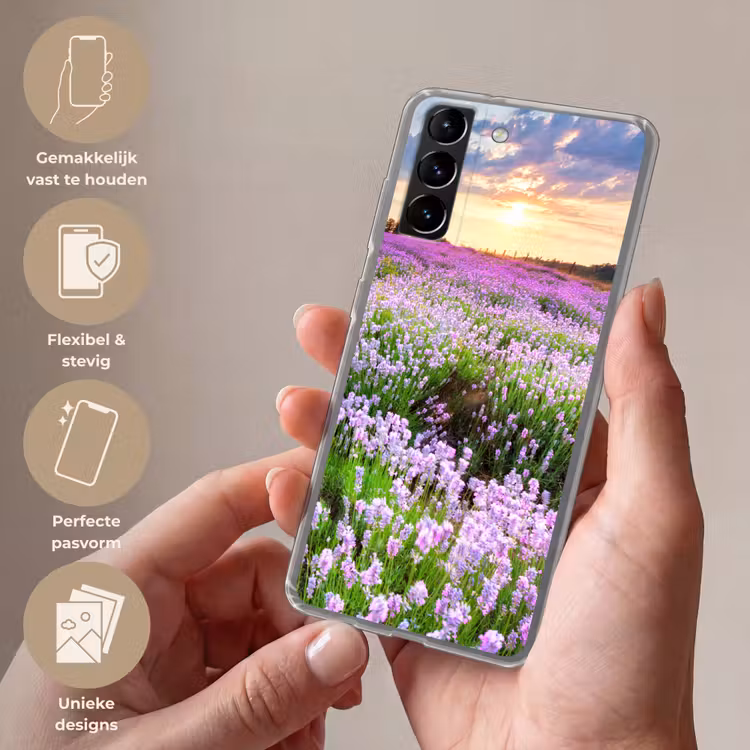 Telefoonhoesje Softcase - Bloemen - Lavendel - Paars - Lucht - Zonsondergang - Weide - Natuur — 3
