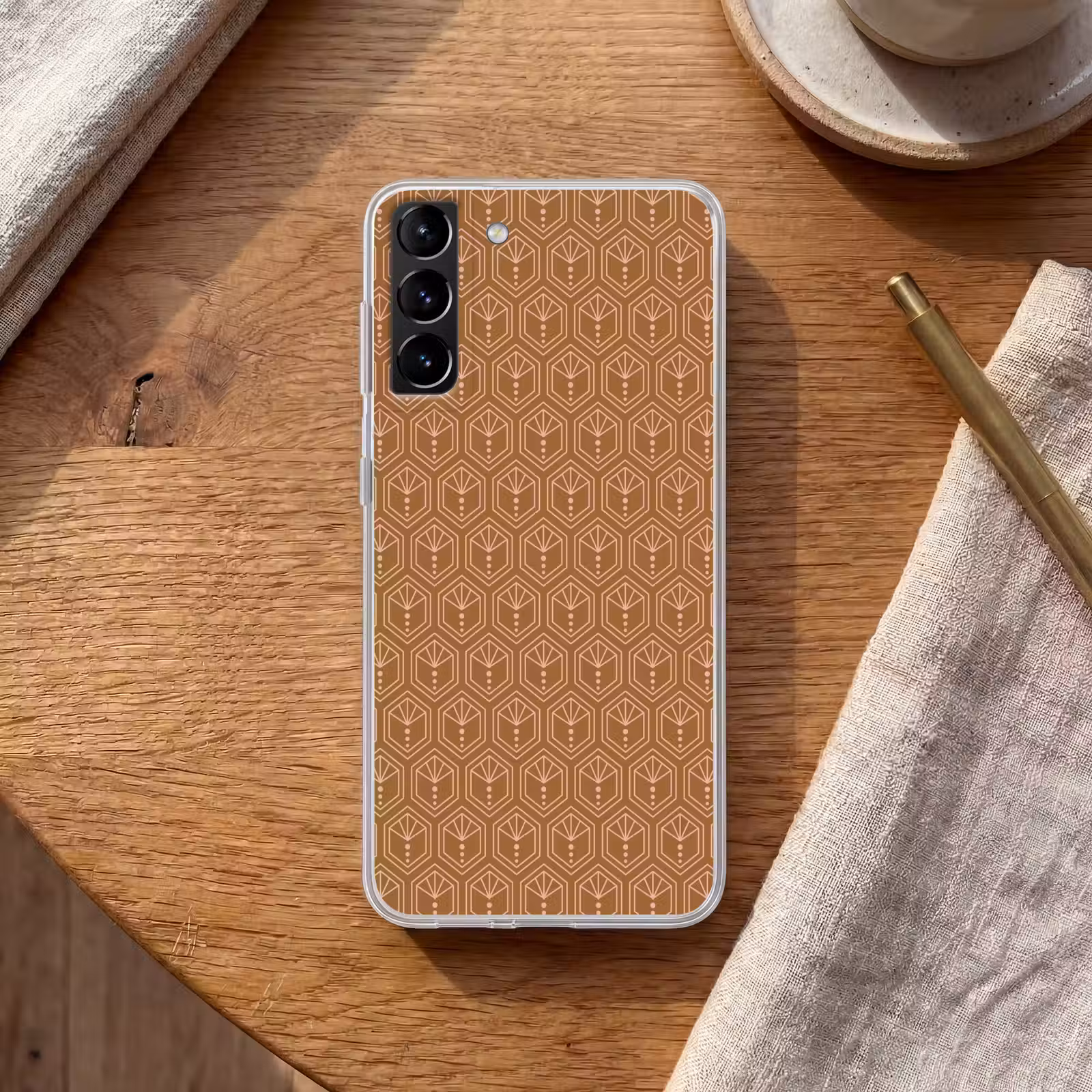 Telefoonhoesje Softcase - Bruin - Roze - Geometrisch - Patroon — 1