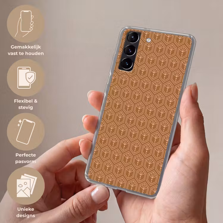 Telefoonhoesje Softcase - Bruin - Roze - Geometrisch - Patroon — 3