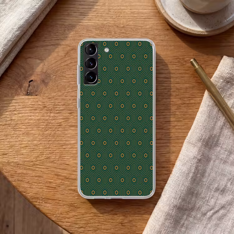 Telefoonhoesje Softcase - Donkergroen - Modern - Patroon - Goud — 1