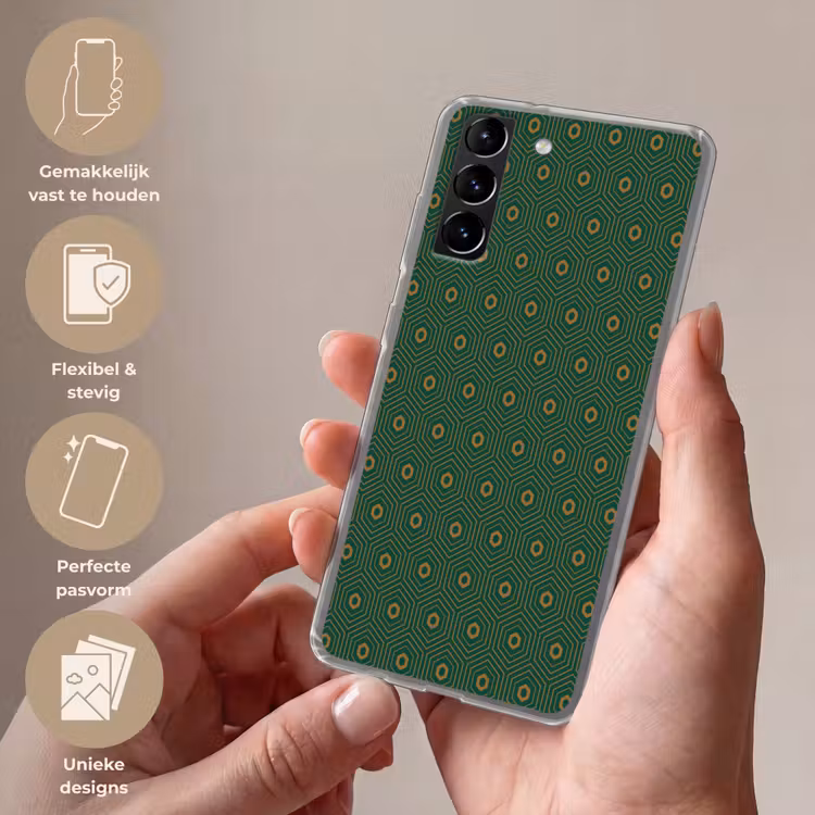 Telefoonhoesje Softcase - Donkergroen - Modern - Patroon - Goud — 3