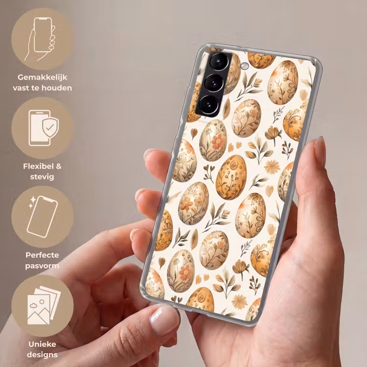 Telefoonhoesje Softcase - Paaseieren - Bruin - Bloemen — 3