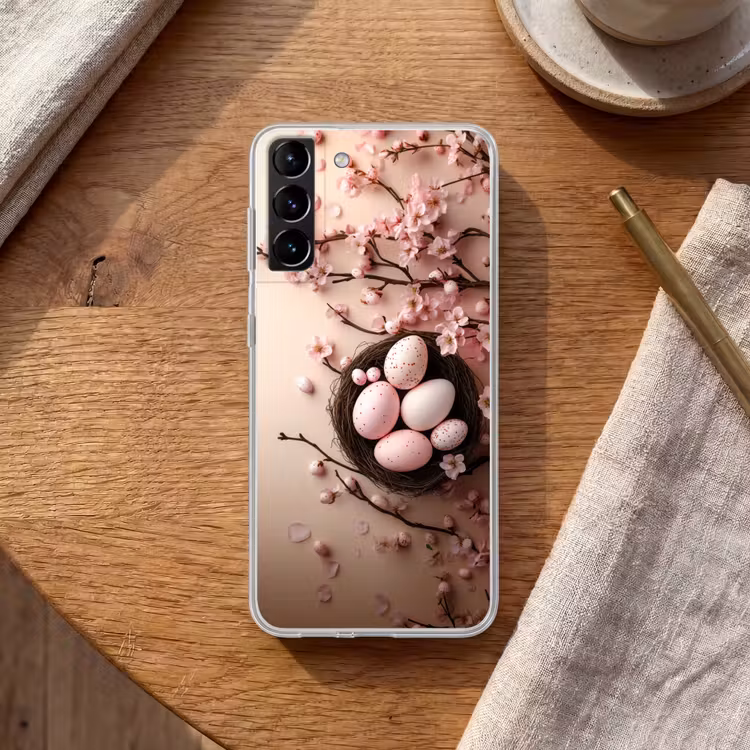 Telefoonhoesje Softcase - Roze - Bloesems - Eieren — 1