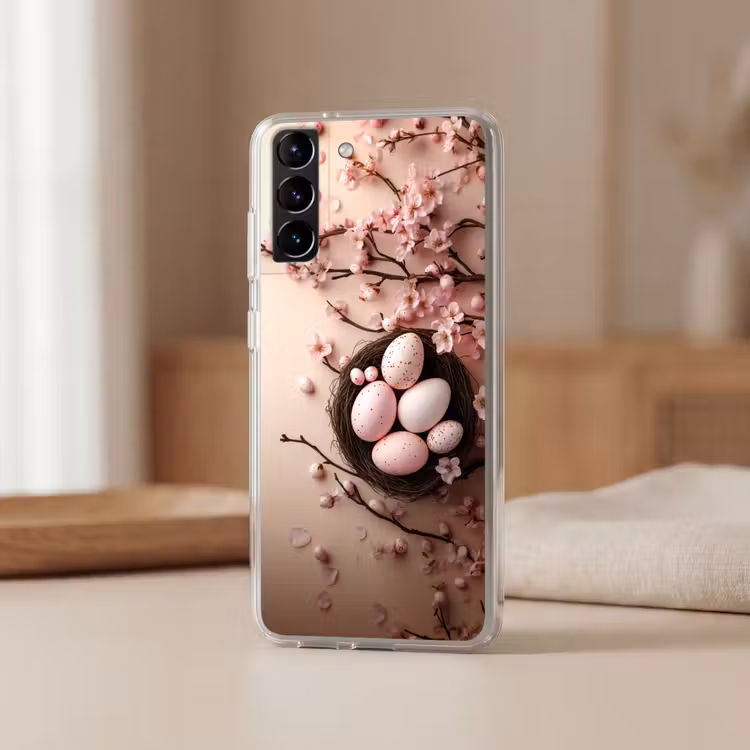 Telefoonhoesje Softcase - Roze - Bloesems - Eieren — 2