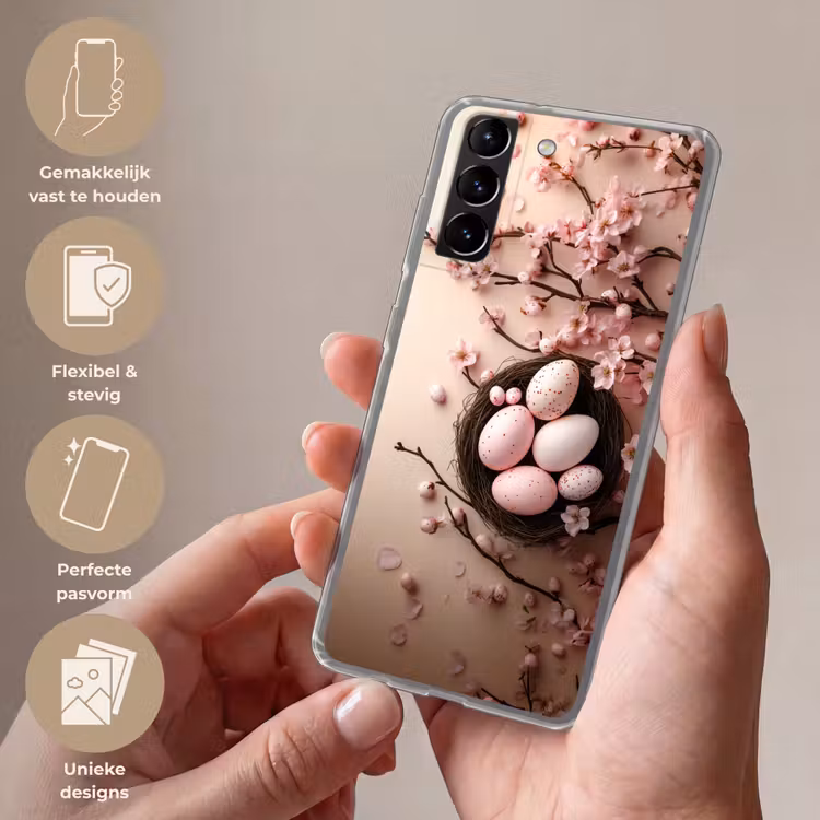 Telefoonhoesje Softcase - Roze - Bloesems - Eieren — 3