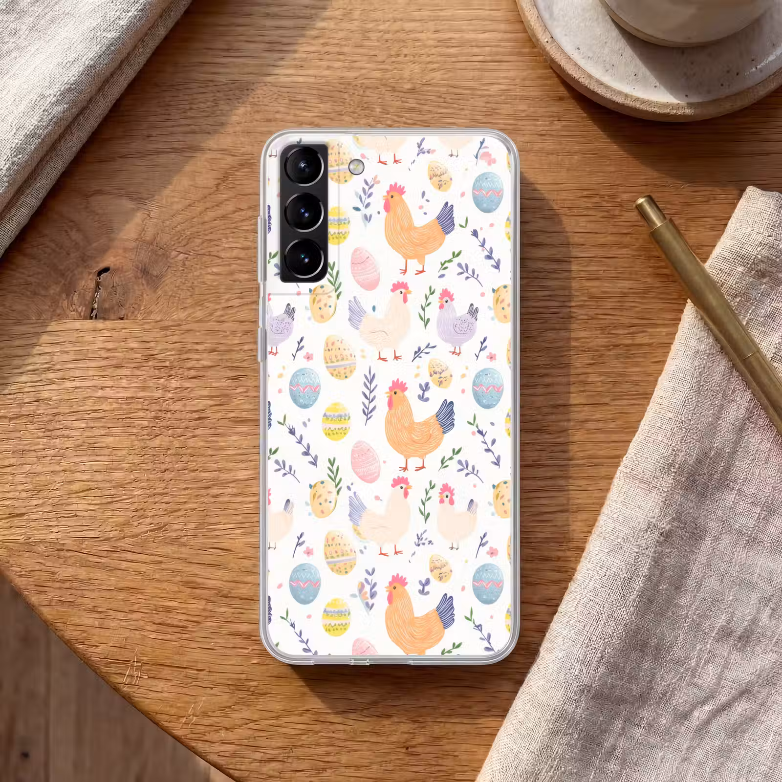 Telefoonhoesje Softcase - Patroon - Kip - Paaseieren — 1