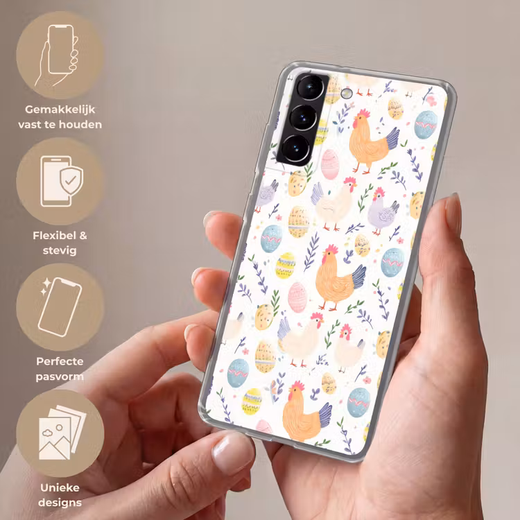 Telefoonhoesje Softcase - Patroon - Kip - Paaseieren — 3