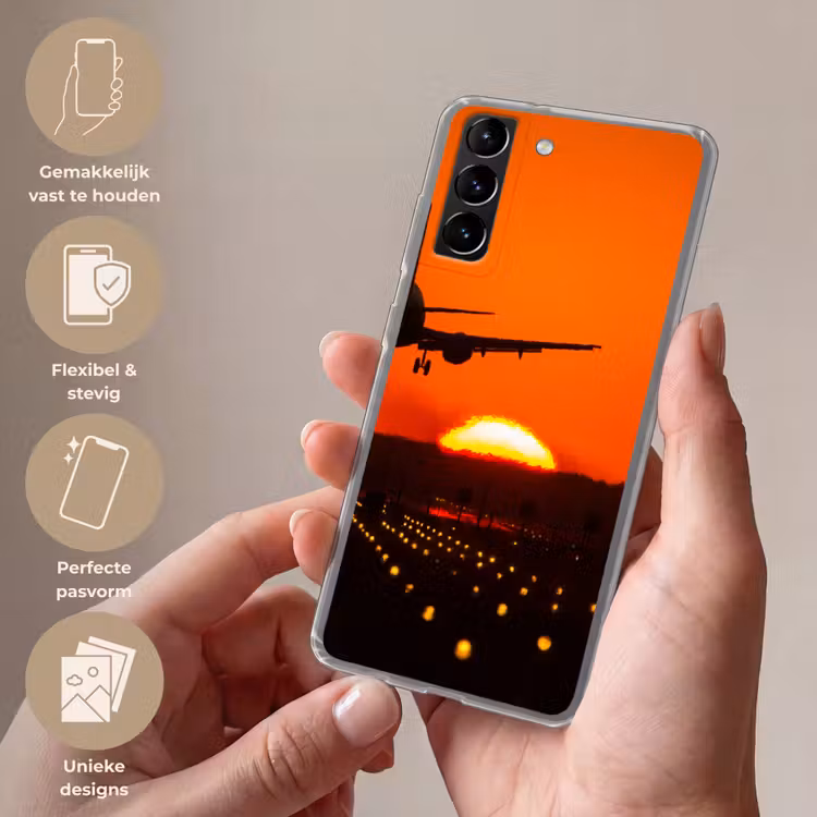 Telefoonhoesje Softcase - Zonsondergang - Vliegtuig - Oranje - Zon — 3