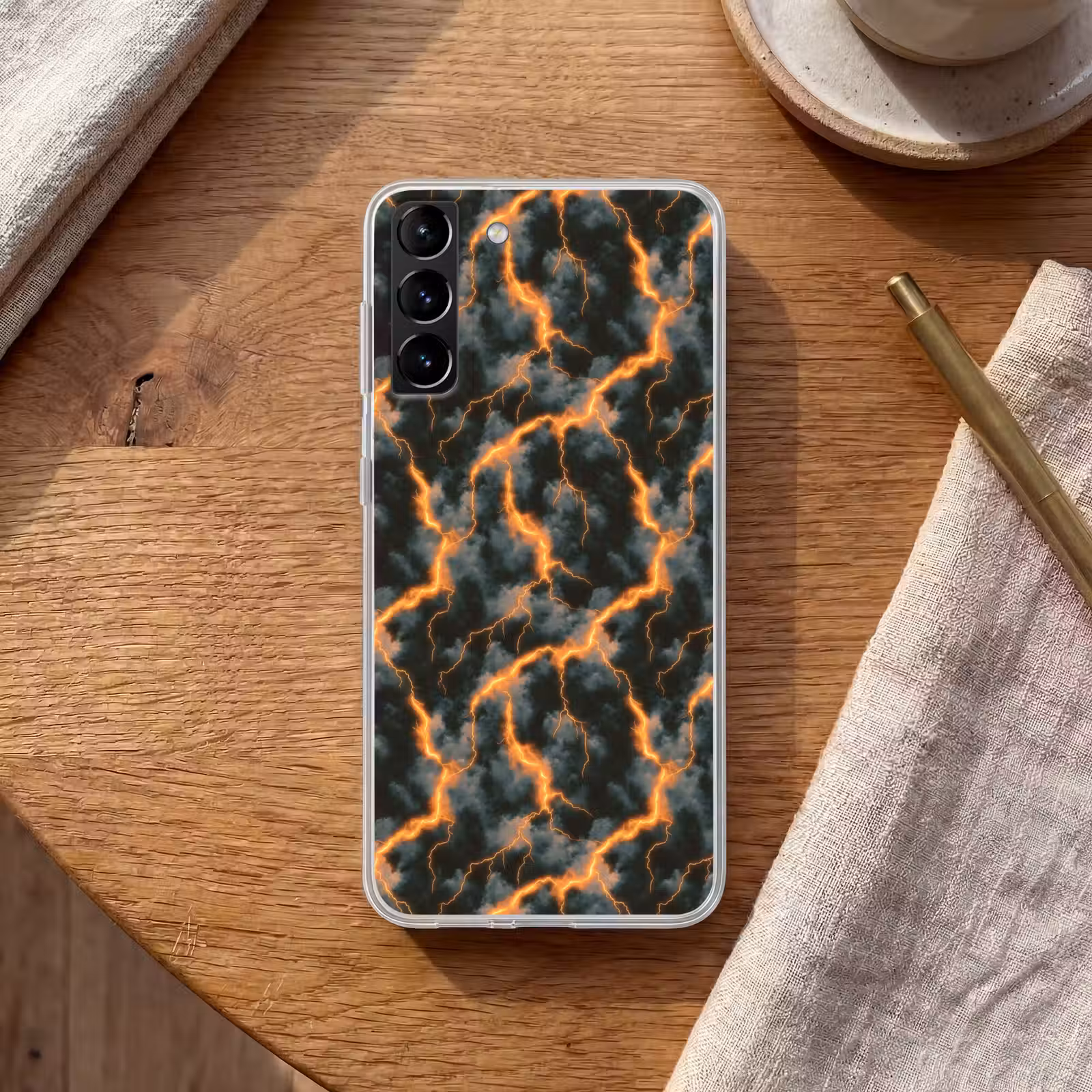 Telefoonhoesje Softcase - Oranje - Bliksem - Wolken — 1