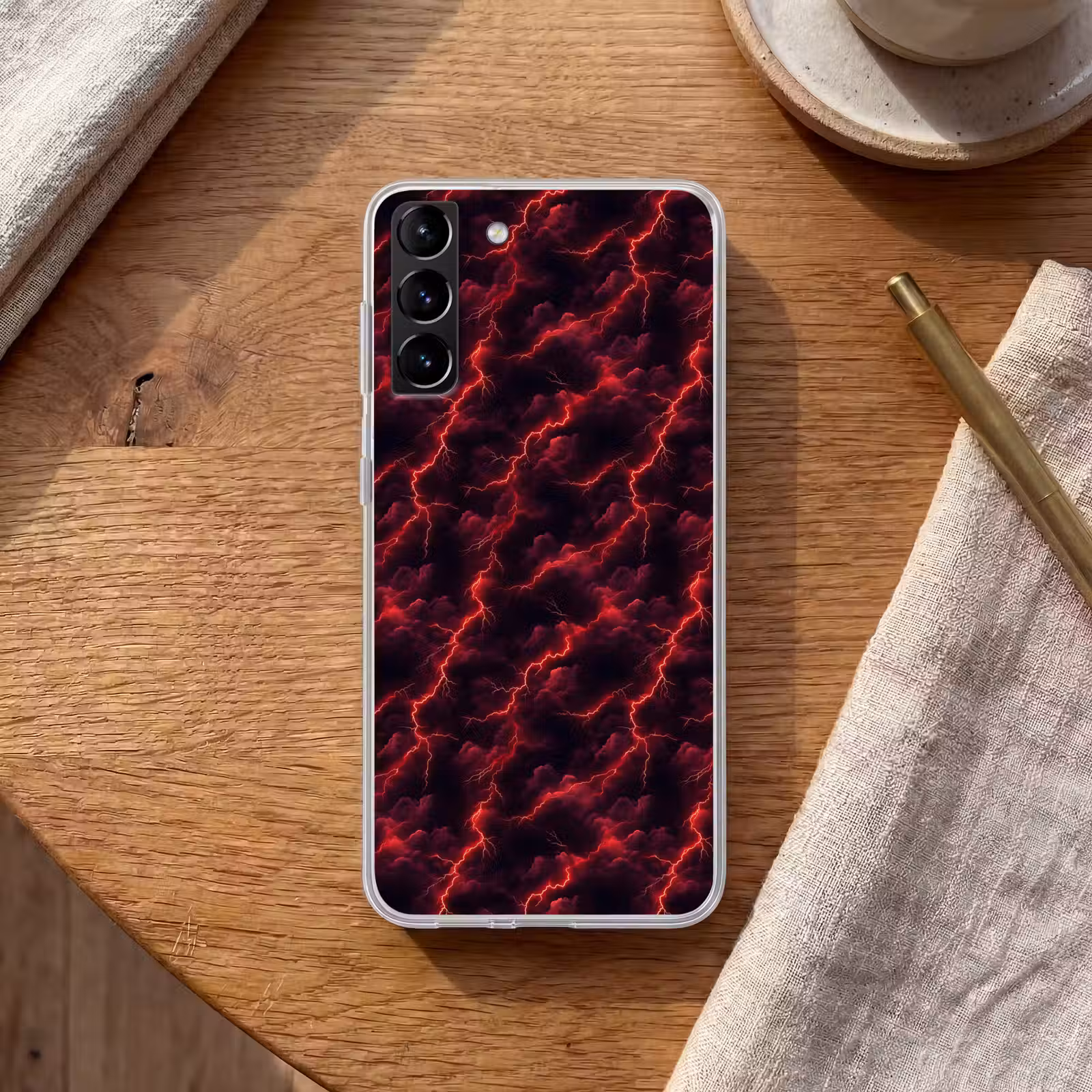 Telefoonhoesje Softcase - Rood - Onweer - Bliksem - Wolken — 1