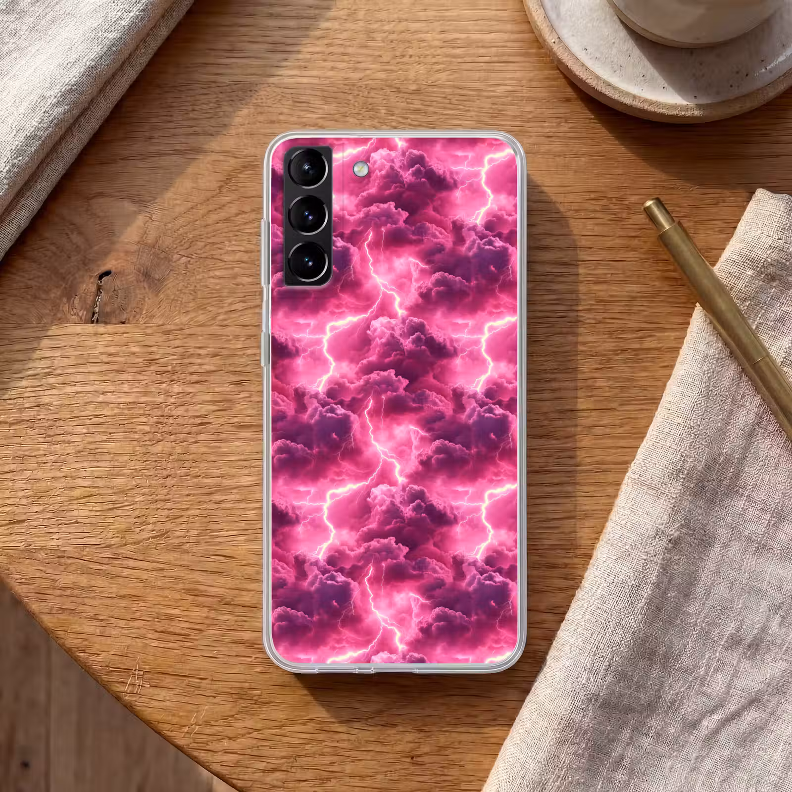 Telefoonhoesje Softcase - Roze - Onweer - Wolken — 1