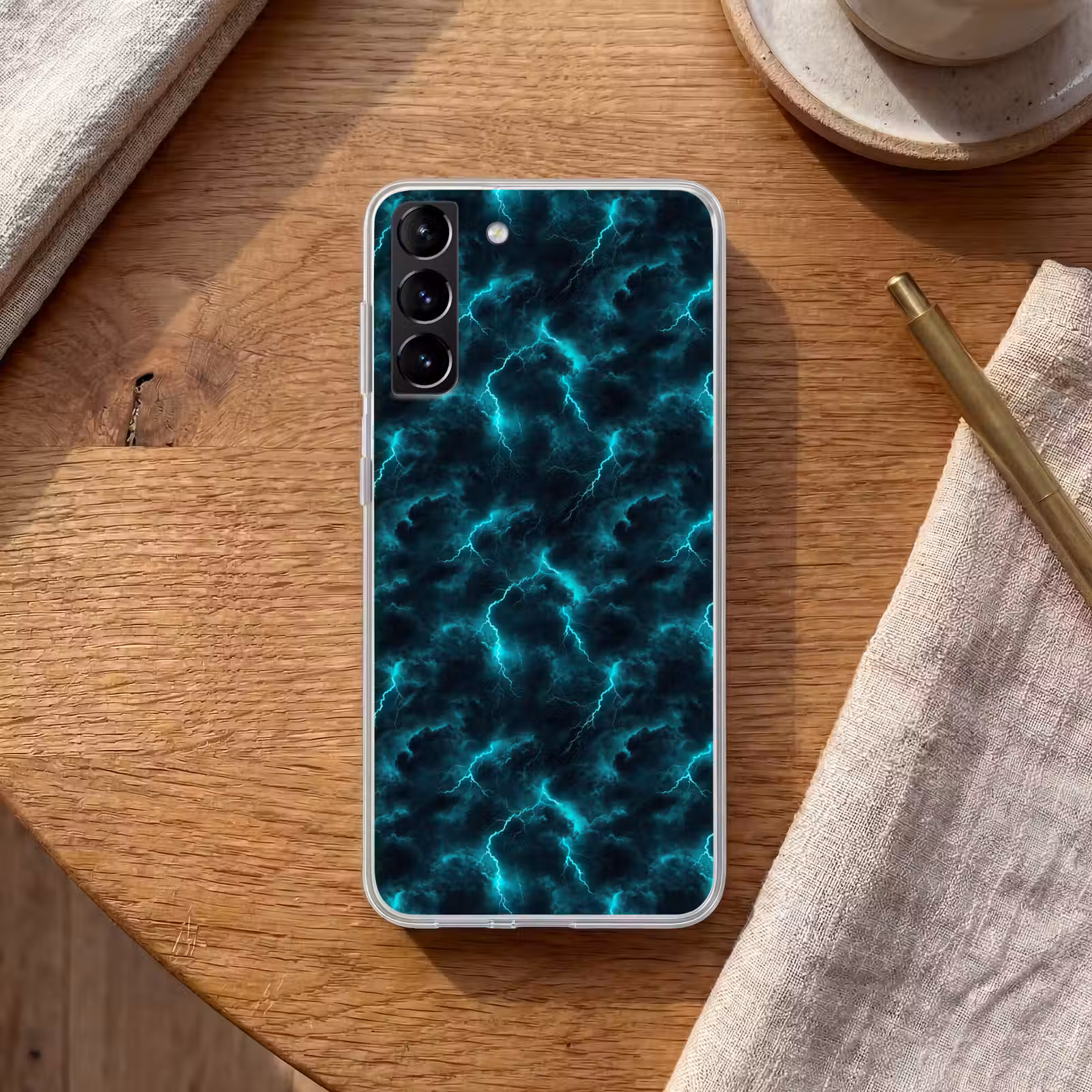 Telefoonhoesje Softcase - Turquoise - Bliksem - Wolken — 1
