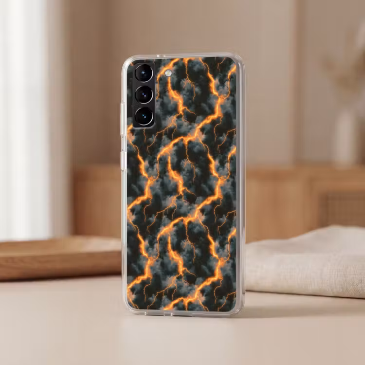 Telefoonhoesje Softcase - Oranje - Bliksem - Wolken — 2