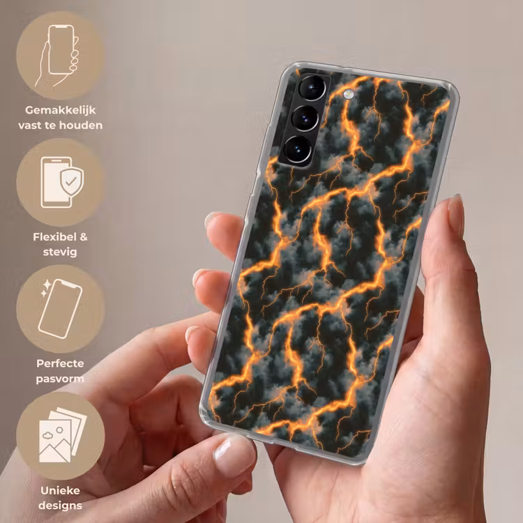 Telefoonhoesje Softcase - Oranje - Bliksem - Wolken — 3