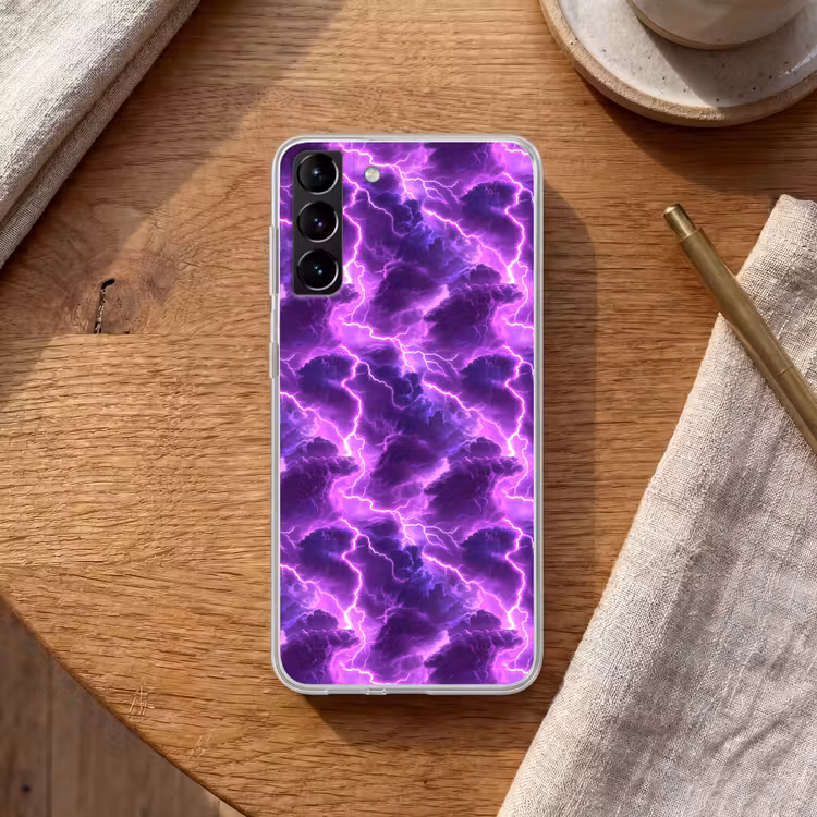 Telefoonhoesje Softcase - Paars - Bliksem - Wolken — 1