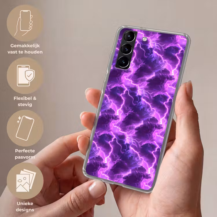 Telefoonhoesje Softcase - Paars - Bliksem - Wolken — 3