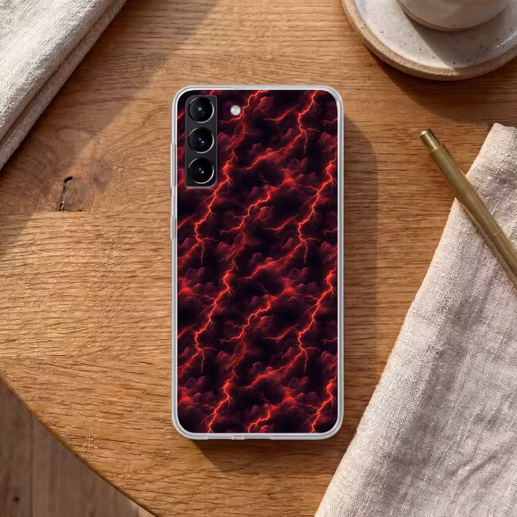 Telefoonhoesje Softcase - Rood - Onweer - Bliksem - Wolken — 1