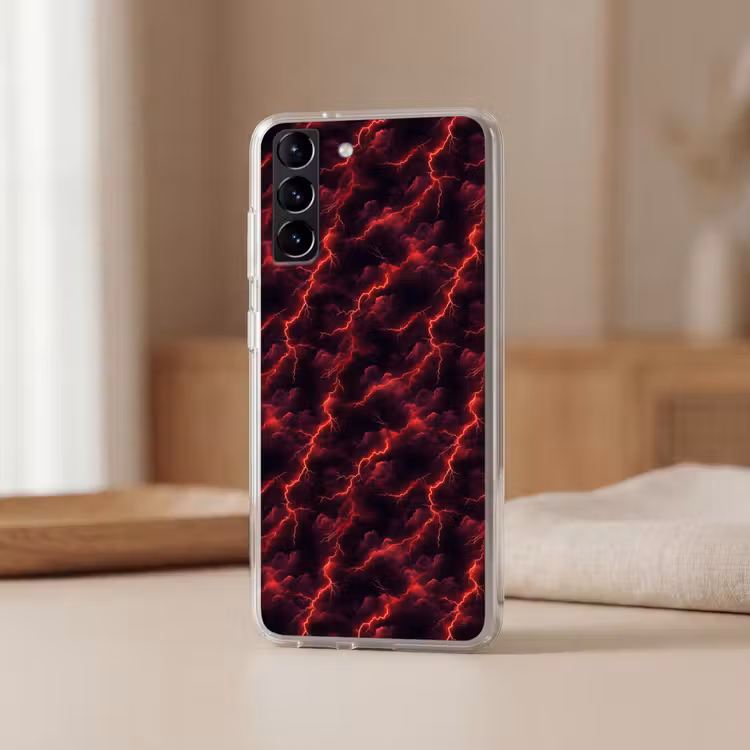 Telefoonhoesje Softcase - Rood - Onweer - Bliksem - Wolken — 2
