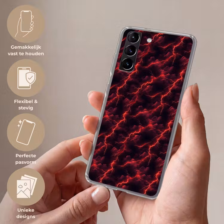 Telefoonhoesje Softcase - Rood - Onweer - Bliksem - Wolken — 3
