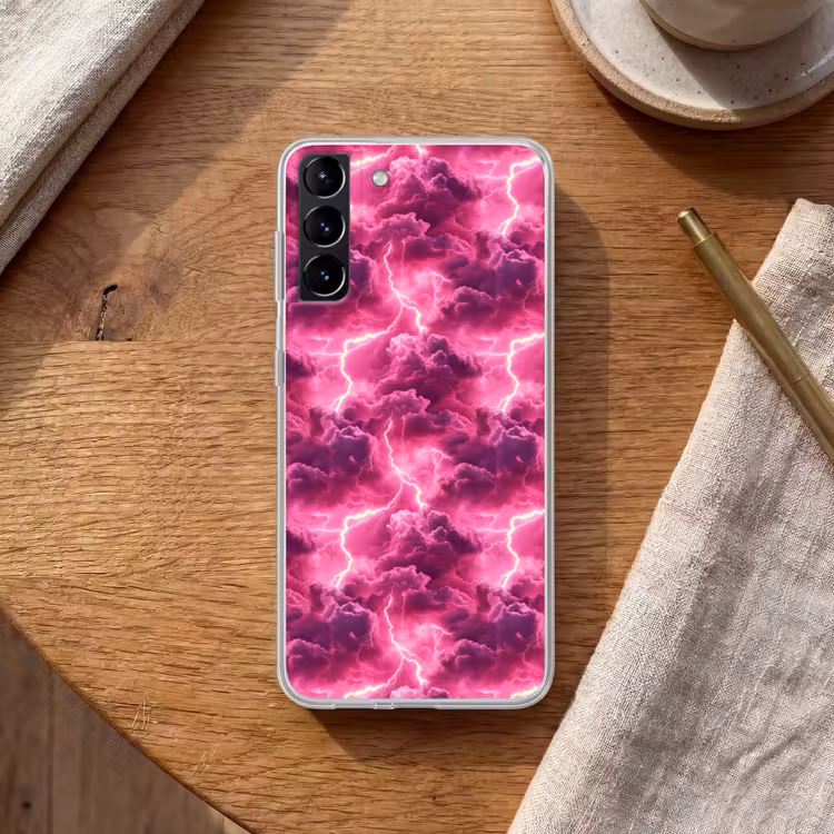 Telefoonhoesje Softcase - Roze - Onweer - Wolken — 1